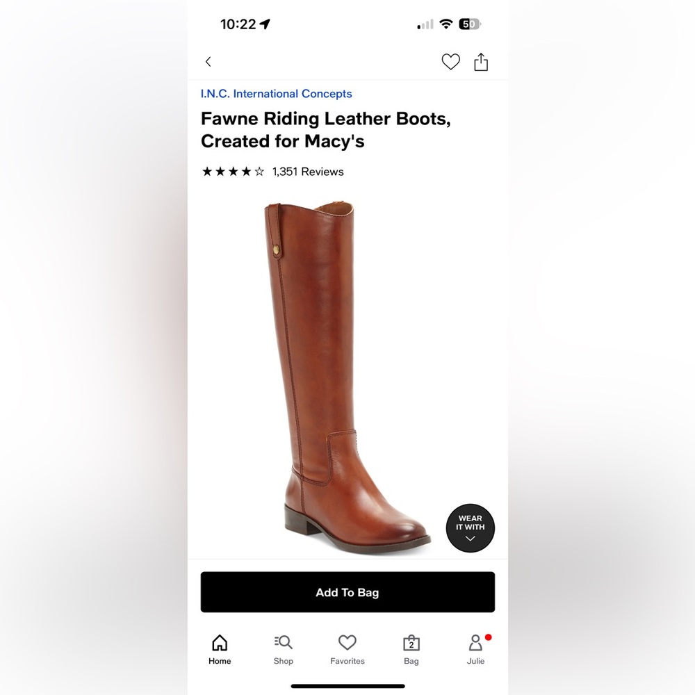 I.N.C. Fawn Leather riding boots, Cognac, Size 8